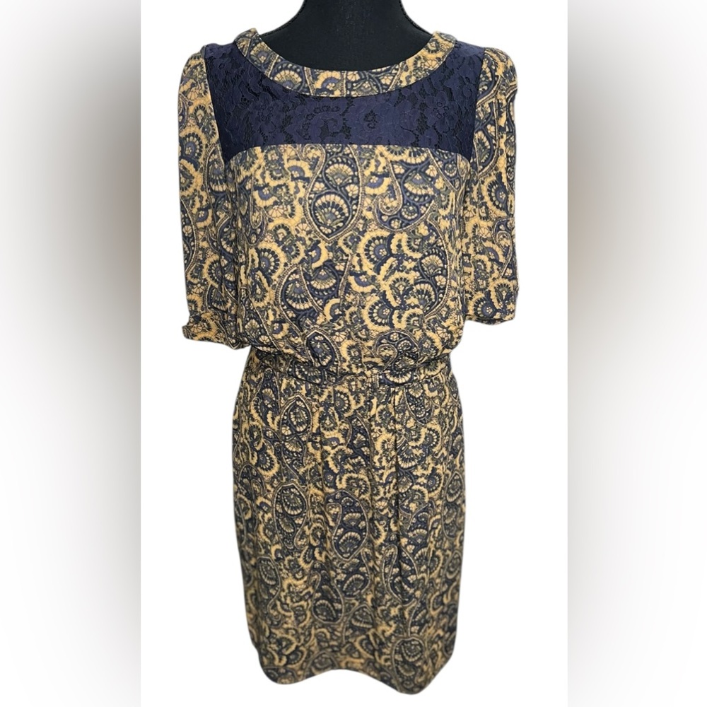 Jessica Simpson Paisley Short Sleeve Dress Women's Sz 8 Ravenna Caper *No Belt